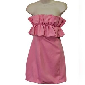 Do+Be Pink Strapless Ruffle Neckline Mini Dress With Back Exposure,Large,NWT